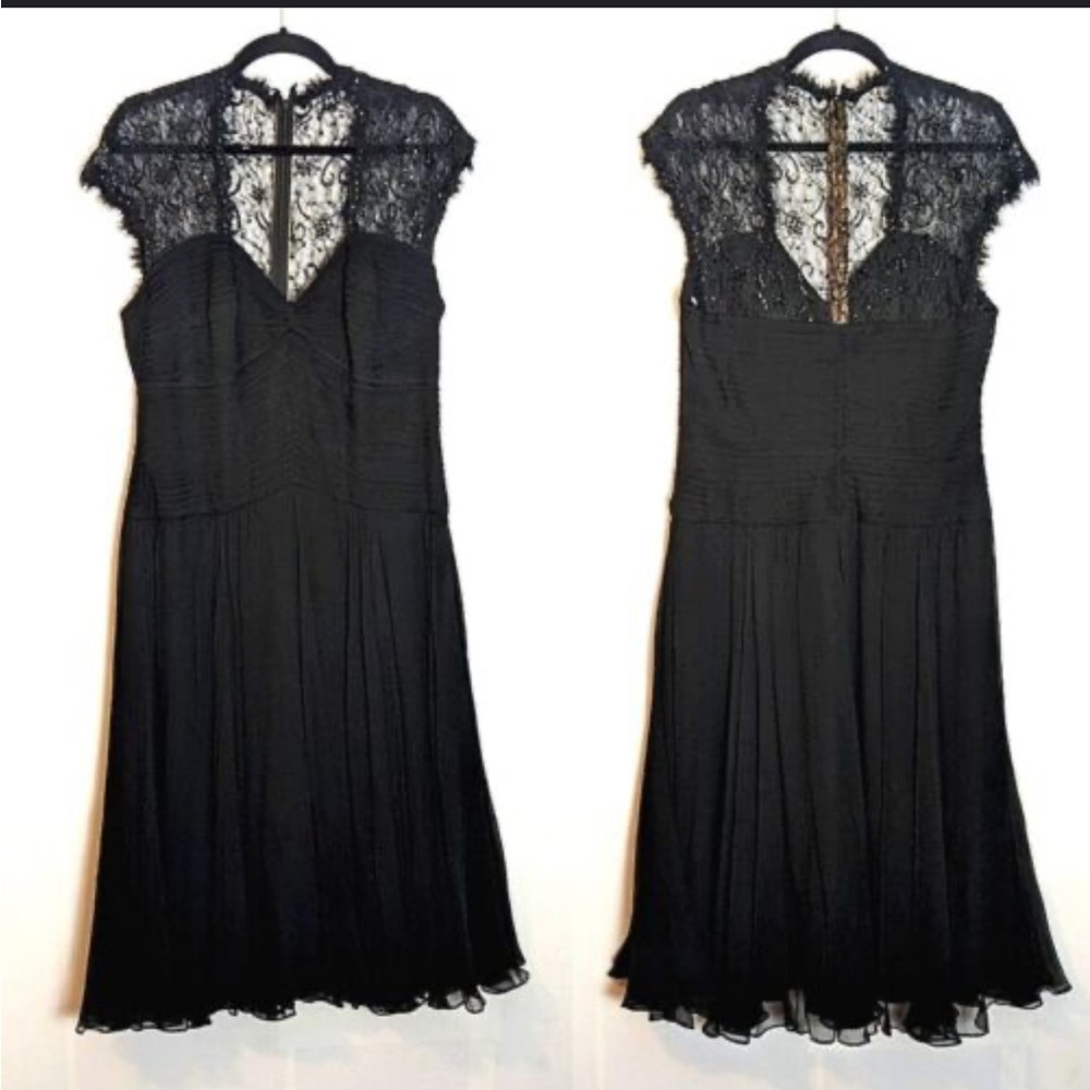 Tadashi Collection Lace Ruched Whimsigoth Silk  Chiffon Beaded Sequin Cap Gown